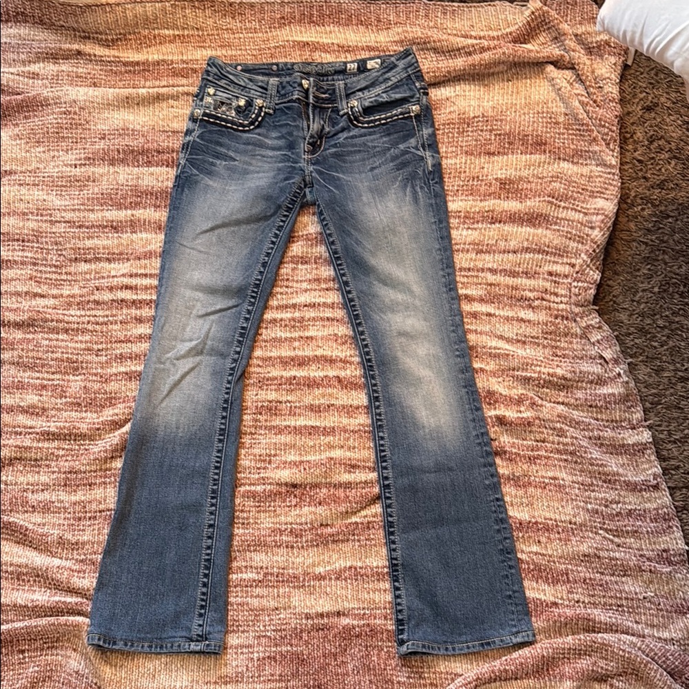 Miss Me Blue Boot Cut Jeans with Vintage Fade